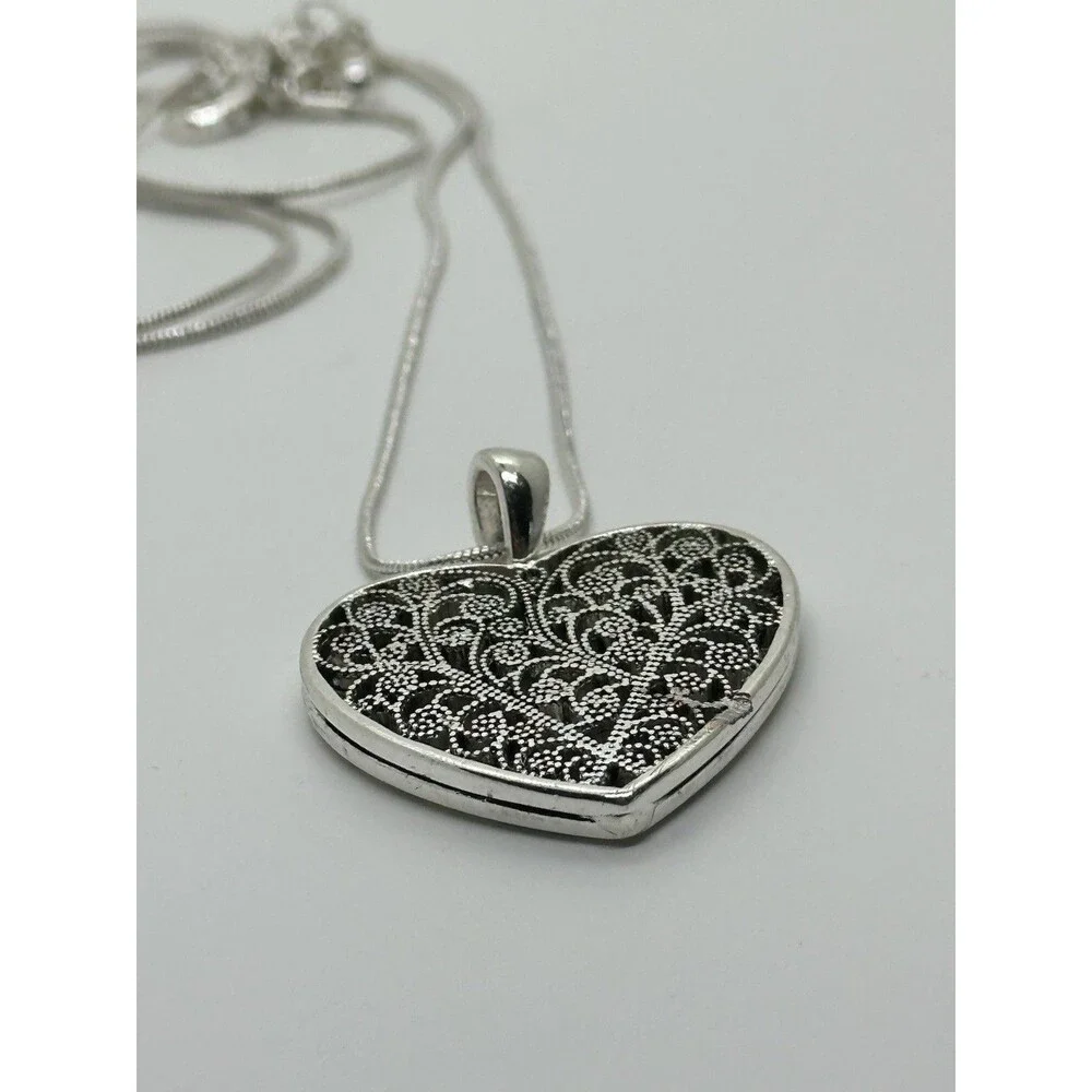 Filigree Heart Pendant Necklace Silver Tone Cottagecore Romantic